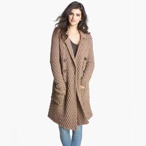 Free People Long Chunky Knit Button Up Cardigan